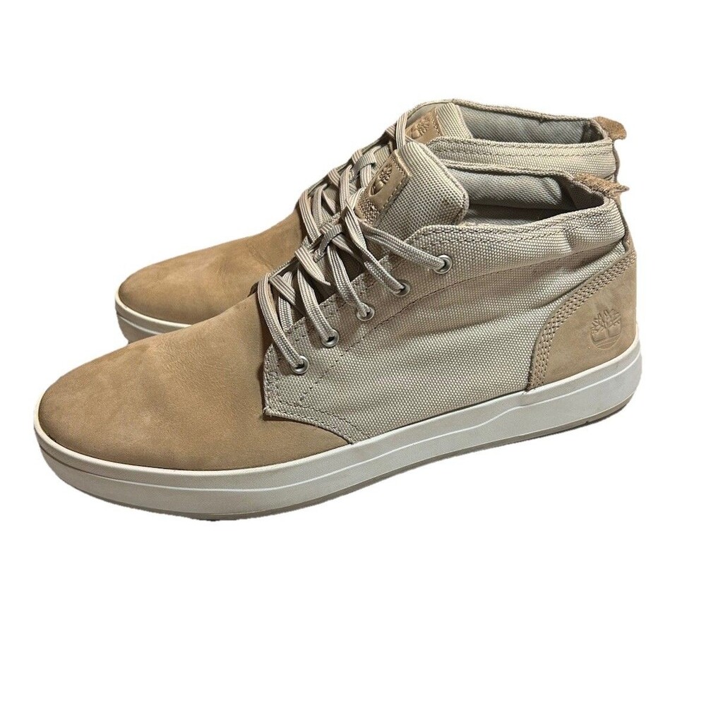 Timberland Men's Davis Square Chukka Shoe Tan Leather And Canvas Upper sz 11.5
